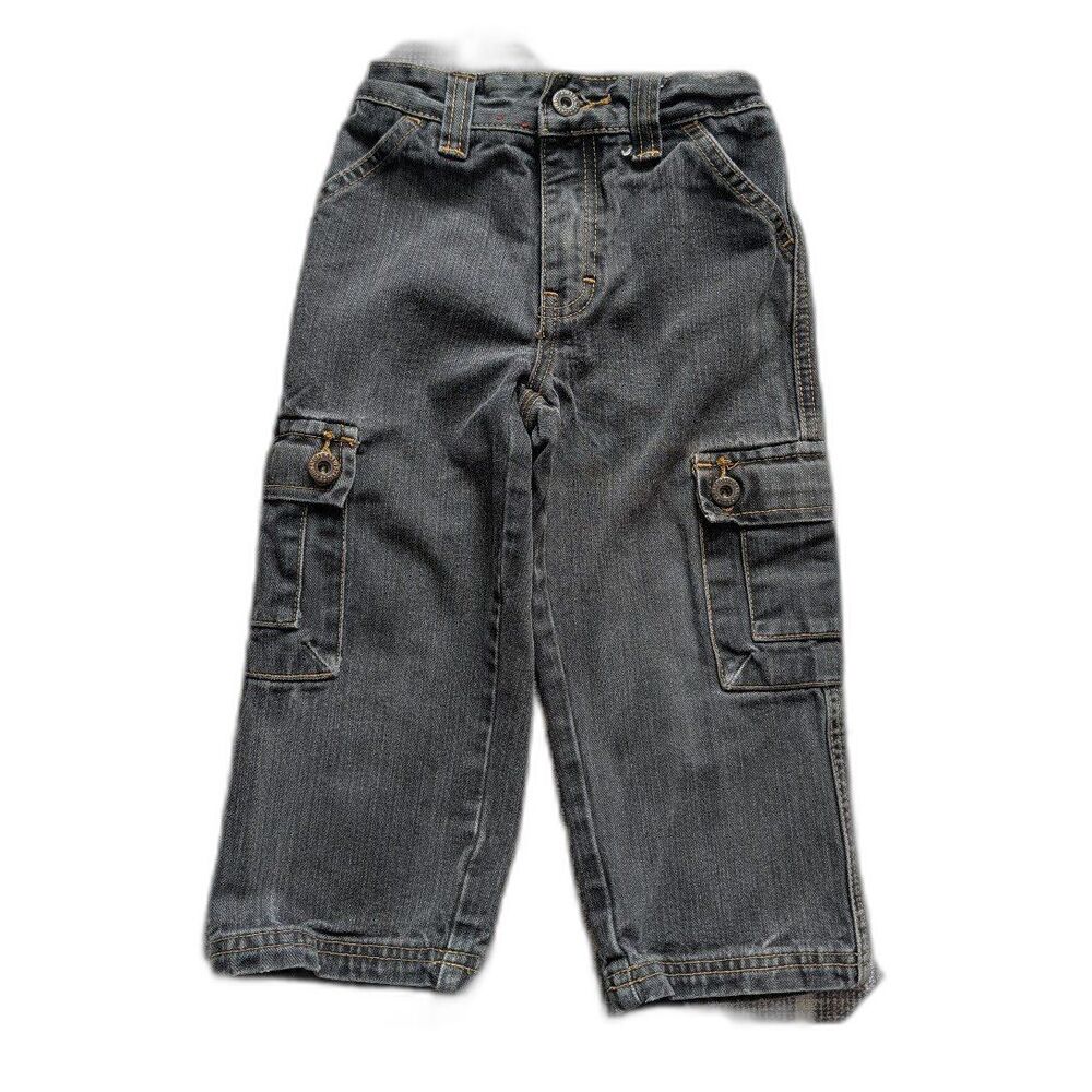 Vintage 90s Levi's Dark Grey Denim Wash Baggy Wide Leg Cargo Jeans Adjustable 3T